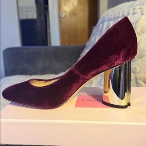Kate Spade Cherry Velvet Heels with Metallic Block Heel